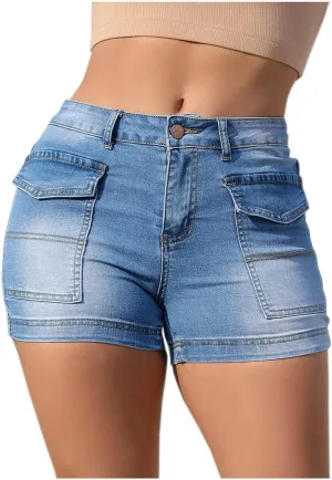 Women's Casual Skinny Denim Shorts Summer Classic Stretchy Jeans Shorts High Waisted Bodycon Denim Shorts with Pockets