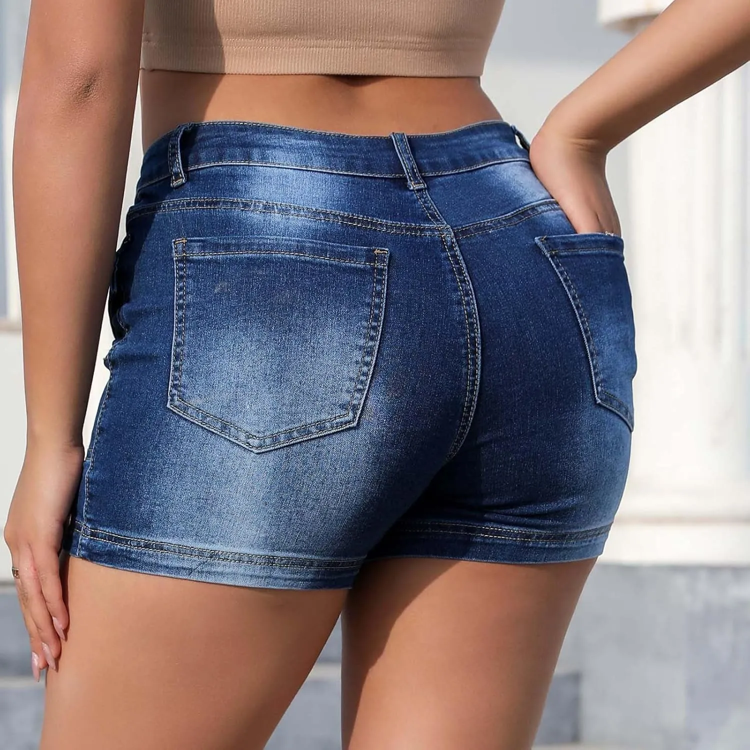 Women's Casual Skinny Denim Shorts Summer Classic Stretchy Jeans Shorts High Waisted Bodycon Denim Shorts with Pockets