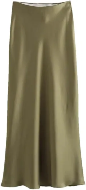 Women's Casual Slim Fit Simple Versatile Silk Satin Texture Midi Skirt Women's High Waisted Skirt