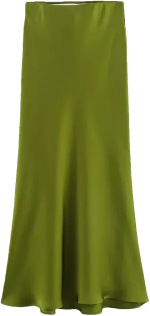 Women's Casual Slim Fit Simple Versatile Silk Satin Texture Midi Skirt Women's High Waisted Skirt