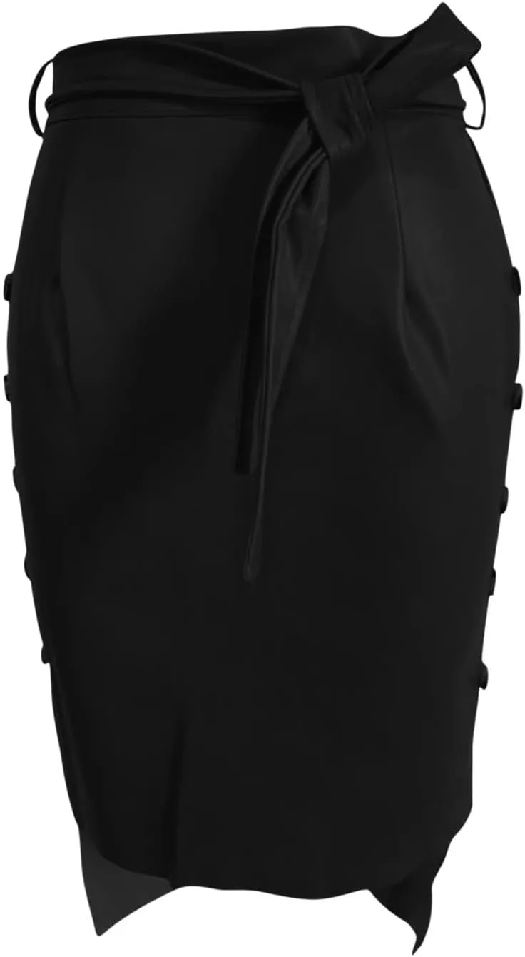 Womens Casual Split Faux Leather Skirt High Waist Bandage Bodycon Pencil Skirts Ladies Midi PU Leather Skirt