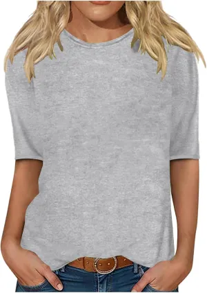 Womens Casual Tops Half Sleeve Loose Fit Shirts Plus Size Crewneck Cute Tees Soft Dressy 2025 Spring Summer Blouses