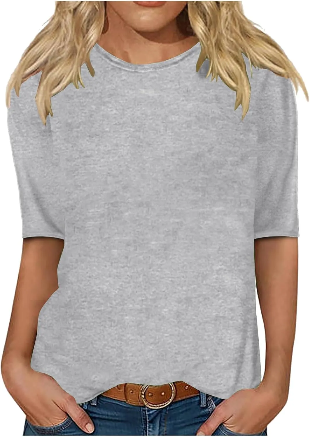 Womens Casual Tops Half Sleeve Loose Fit Shirts Plus Size Crewneck Cute Tees Soft Dressy 2025 Spring Summer Blouses