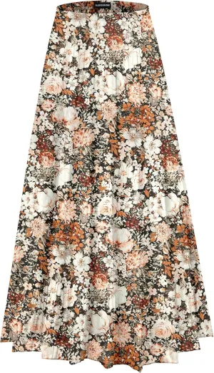 Womens Chiffon Long Skirt Elastic High Waist Floral Maxi Skirts Tiered Pleated A Line Boho Flowy Long Skirts