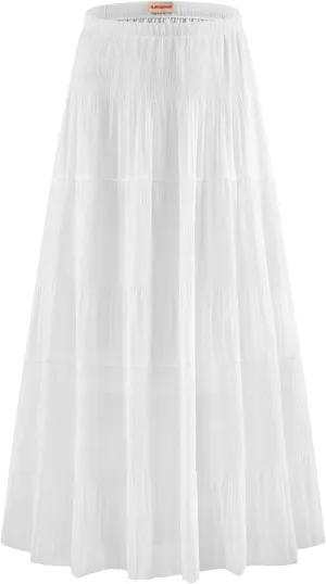 Womens Chiffon Long Skirt Elastic High Waist Floral Maxi Skirts Tiered Pleated A Line Boho Flowy Long Skirts