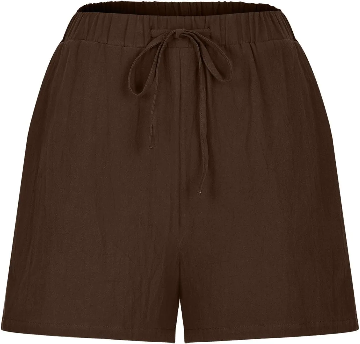 Womens Cotton Linen Shorts Casual Solid Drawstring Shorts Comfy Elastic High Waisted Shorts Summer Beach Shorts