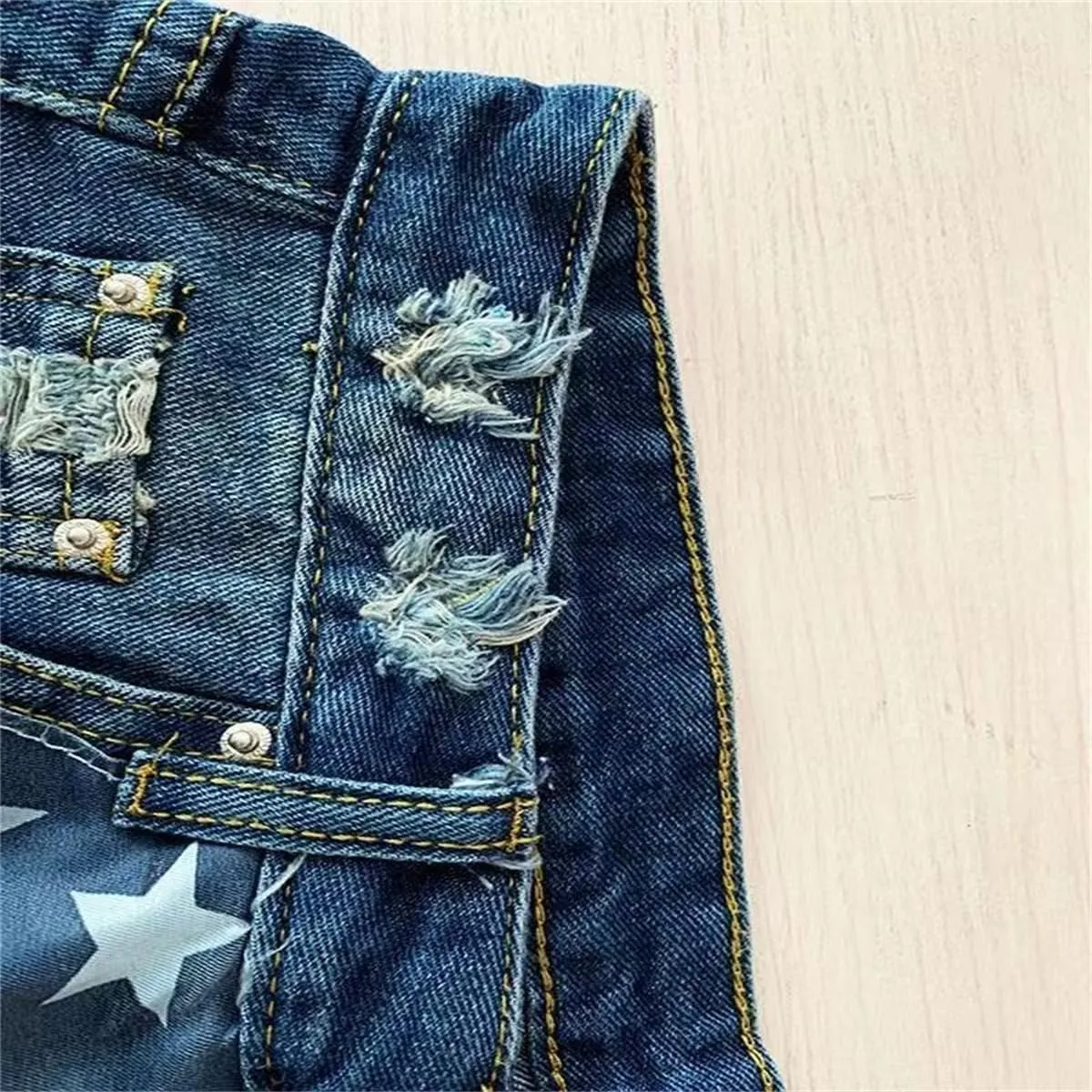 Women's Denim Shorts Flag Torn Tassel Denim Shorts for Women High Waisted Ripped Hem Frayed Short Jeans