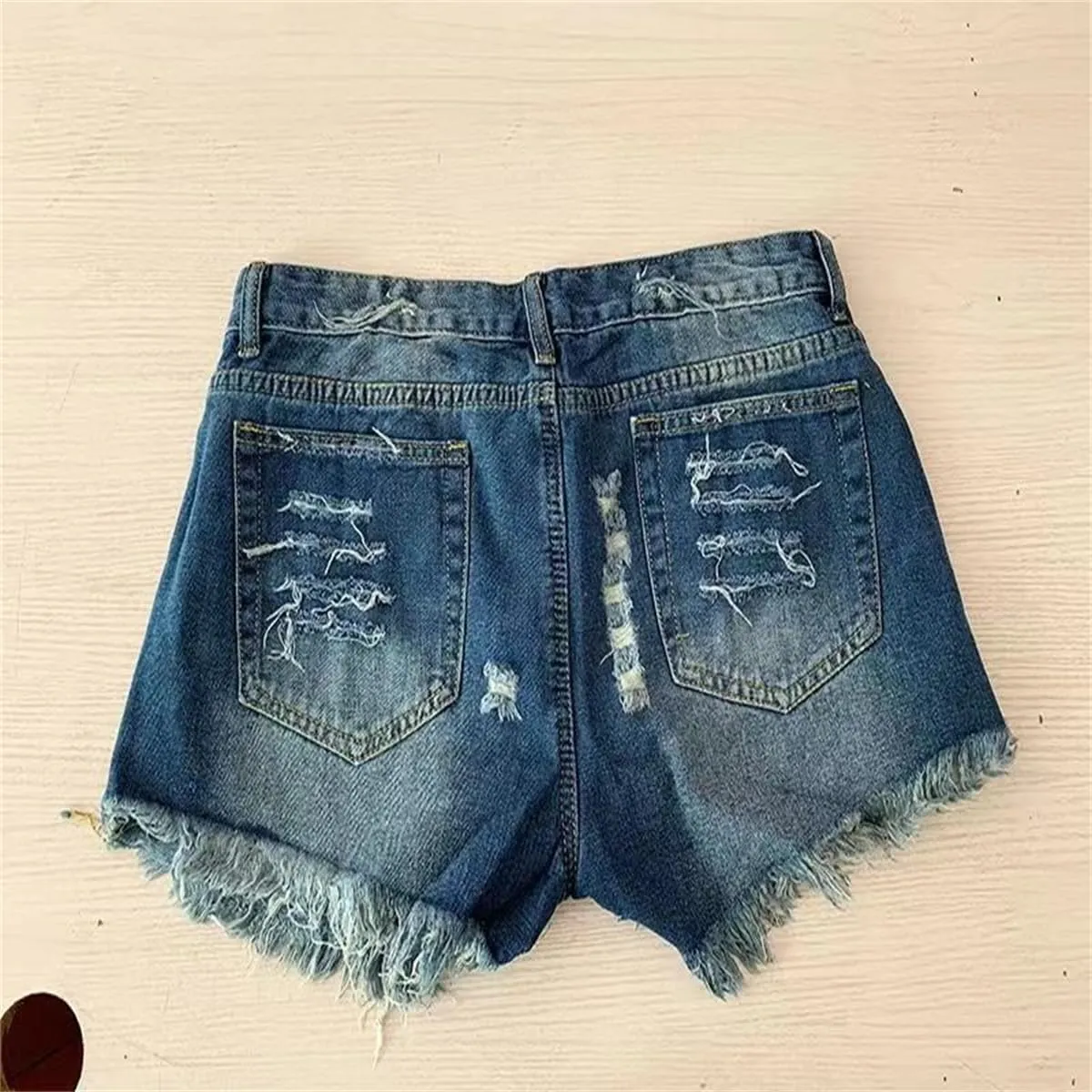 Women's Denim Shorts Flag Torn Tassel Denim Shorts for Women High Waisted Ripped Hem Frayed Short Jeans