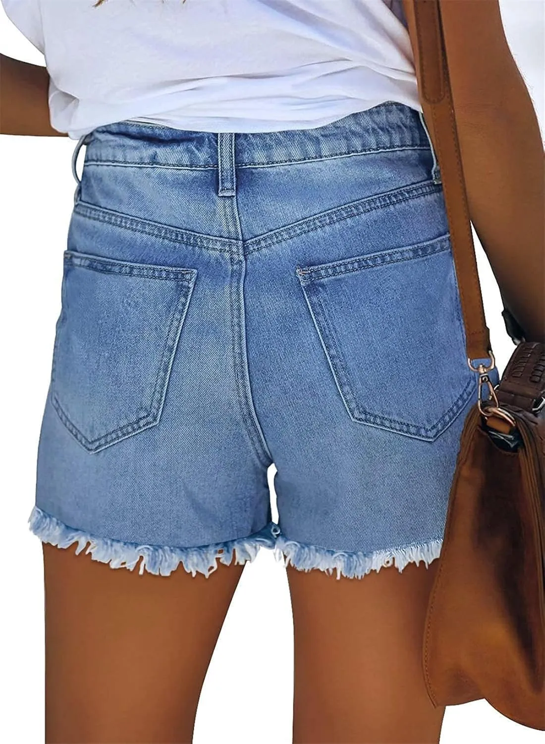 Women's Denim Shorts Flag Torn Tassel Denim Shorts for Women High Waisted Ripped Hem Frayed Short Jeans