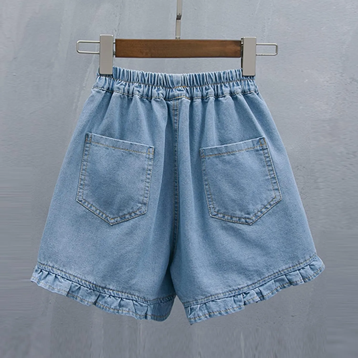 Women's Denim Shorts Pleated Plus Size Loose Lace High Waist Denim Shorts with Ruffled Hem Pockets Trendy Pants 2025