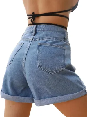 Womens Denim Shorts Wide Leg High Waisted Eans Straight Leg Denim Shorts