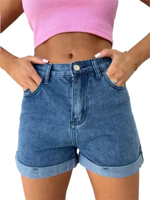 Womens Denim Shorts Wide Leg High Waisted Eans Straight Leg Denim Shorts