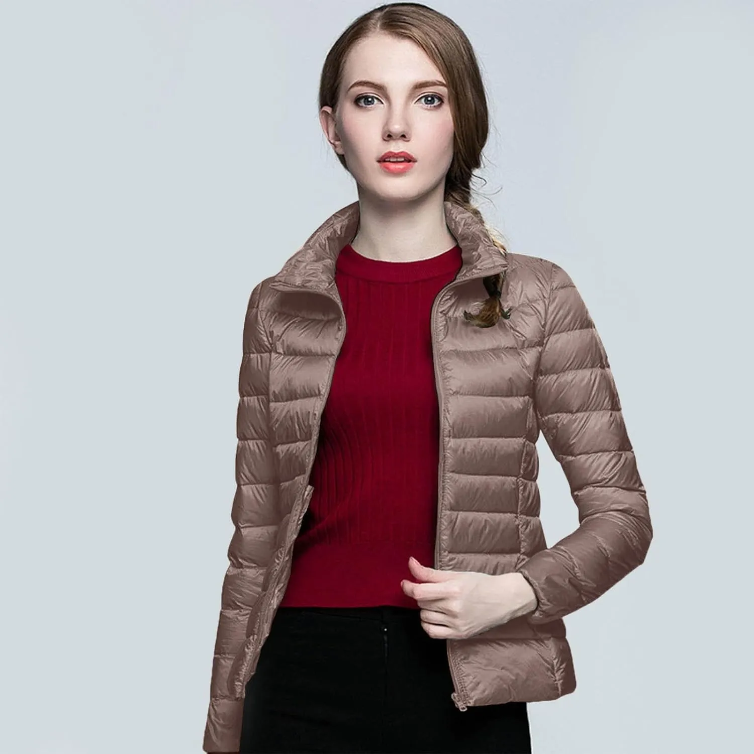 Women's Down Jacket Hooded Winter Light Weight Short Puffer Coats Packable Warm Windproof Ladies Parka