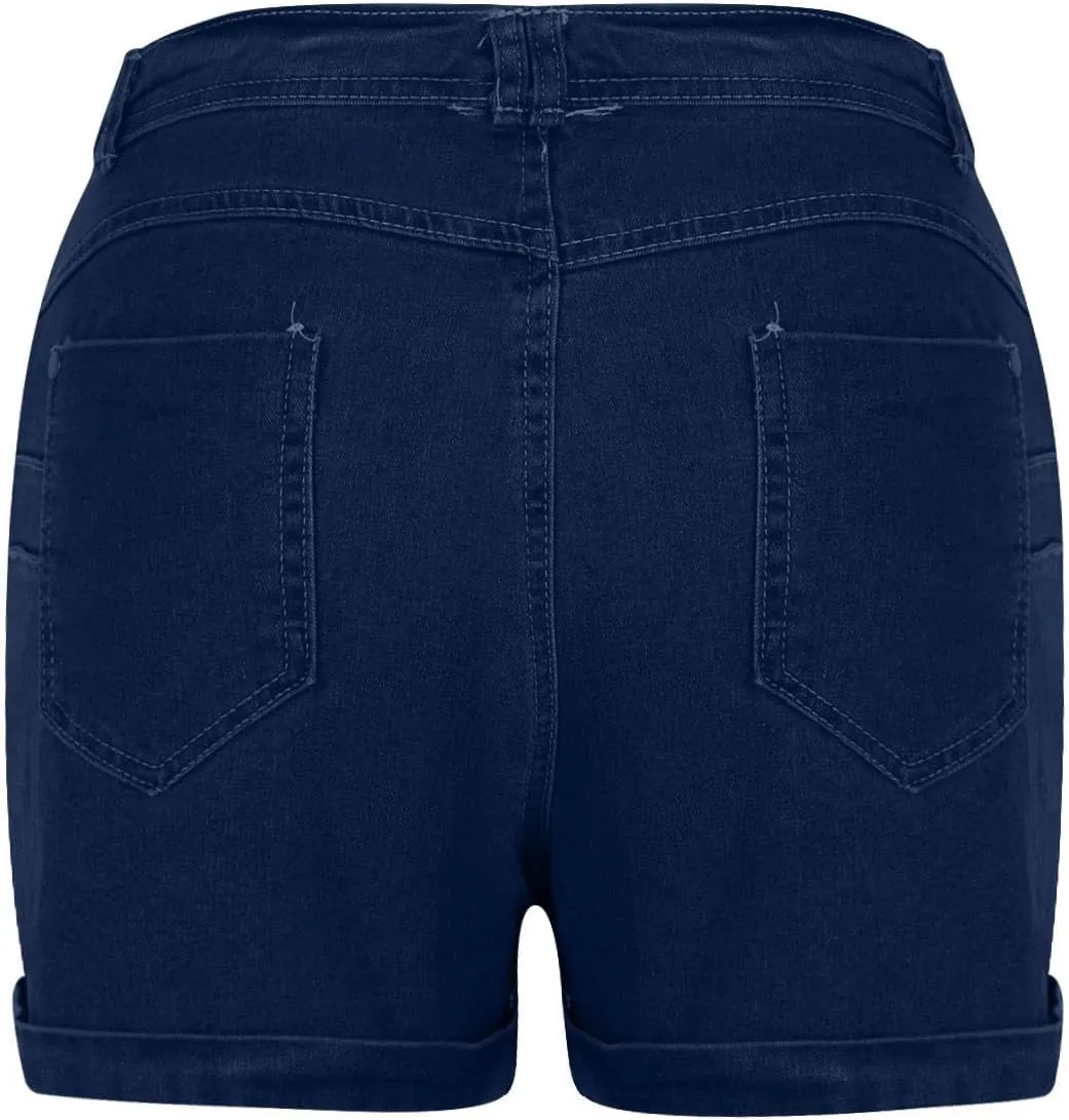 Women's Elastic Waist Tie Front Straight Denim Shorts Casual Drawstring Jean Shorts Summer Beach Shorts with Pocket
