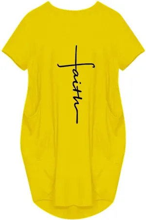 Women's Faith Baggy T-Shirt Dress Casual Oversize Short Sleeve Midi Dresses with Pocket