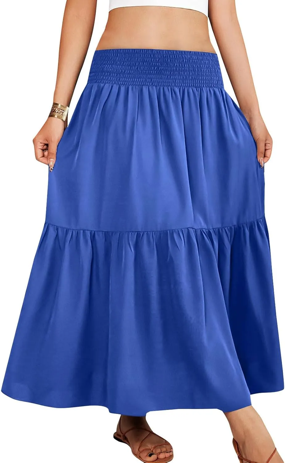 Women's Flowy Boho Skirts Trendy High Waist Beach Holiday Skirt 2025 Resort Wear Ruffle Swing Bohemian Half Dress
