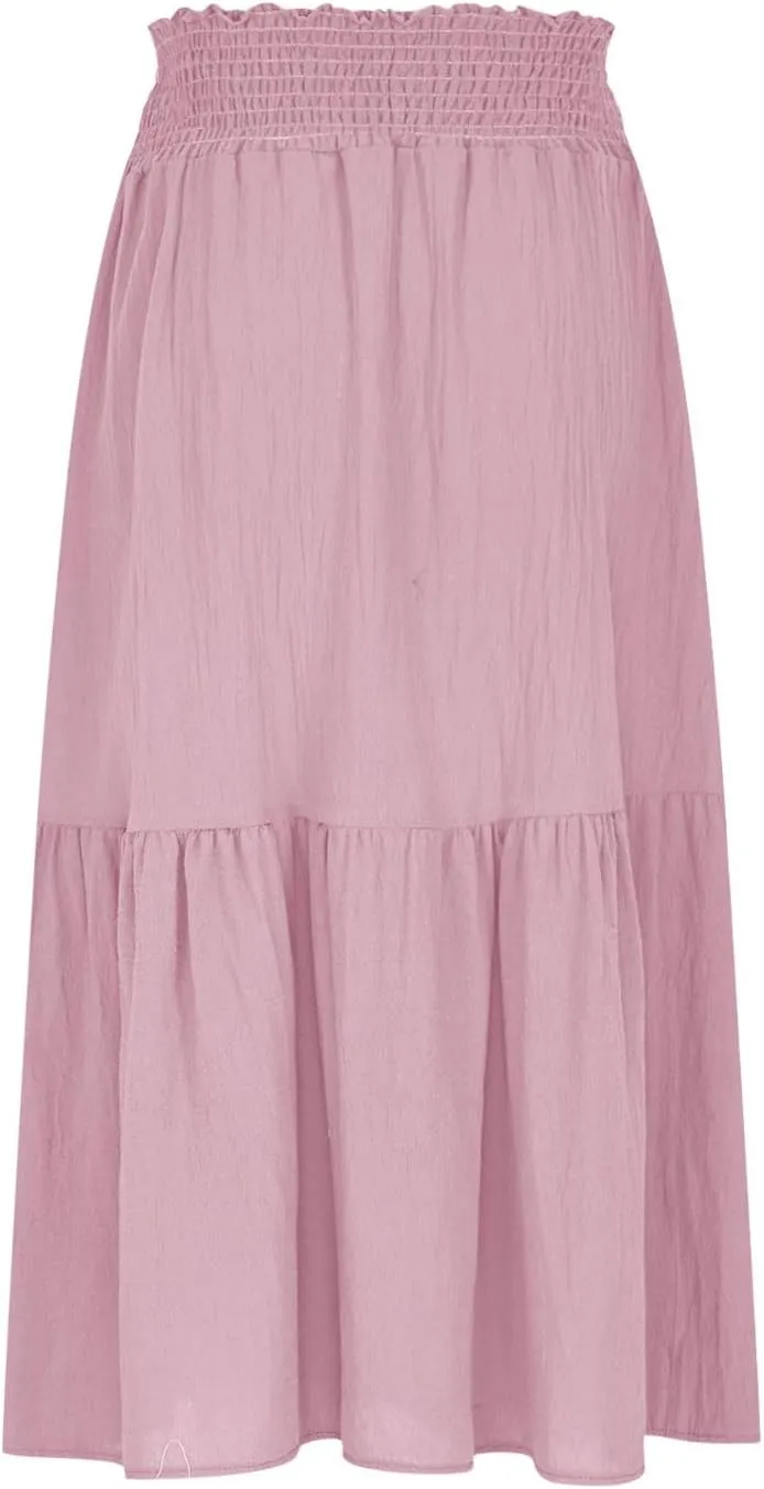 Women's Flowy Boho Skirts Trendy High Waist Beach Holiday Skirt 2025 Resort Wear Ruffle Swing Bohemian Half Dress
