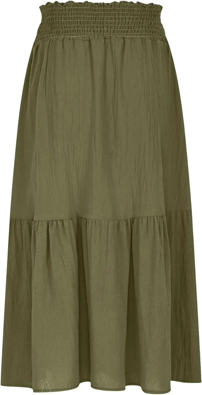 Women's Flowy Boho Skirts Trendy High Waist Beach Holiday Skirt 2025 Resort Wear Ruffle Swing Bohemian Half Dress