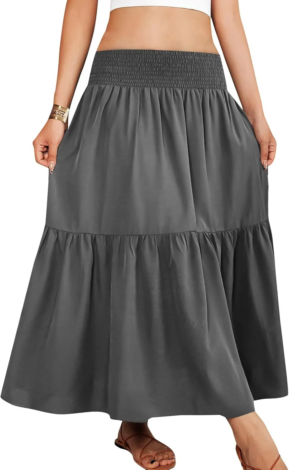 Women's Flowy Boho Skirts Trendy High Waist Beach Holiday Skirt 2025 Resort Wear Ruffle Swing Bohemian Half Dress