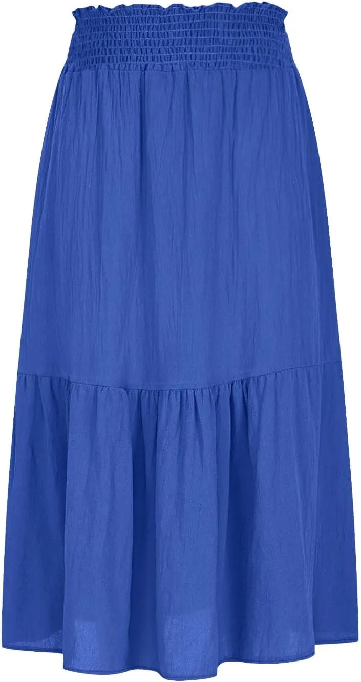 Women's Flowy Boho Skirts Trendy High Waist Beach Holiday Skirt 2025 Resort Wear Ruffle Swing Bohemian Half Dress