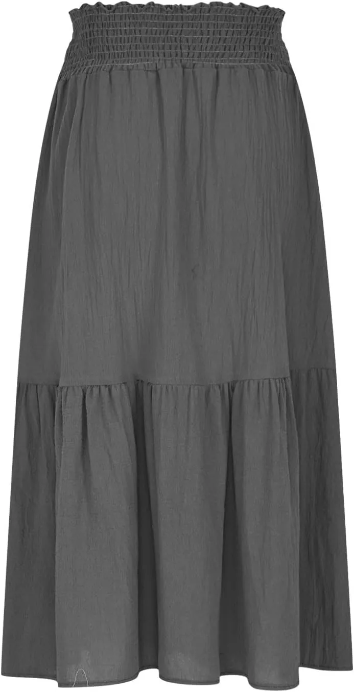 Women's Flowy Boho Skirts Trendy High Waist Beach Holiday Skirt 2025 Resort Wear Ruffle Swing Bohemian Half Dress