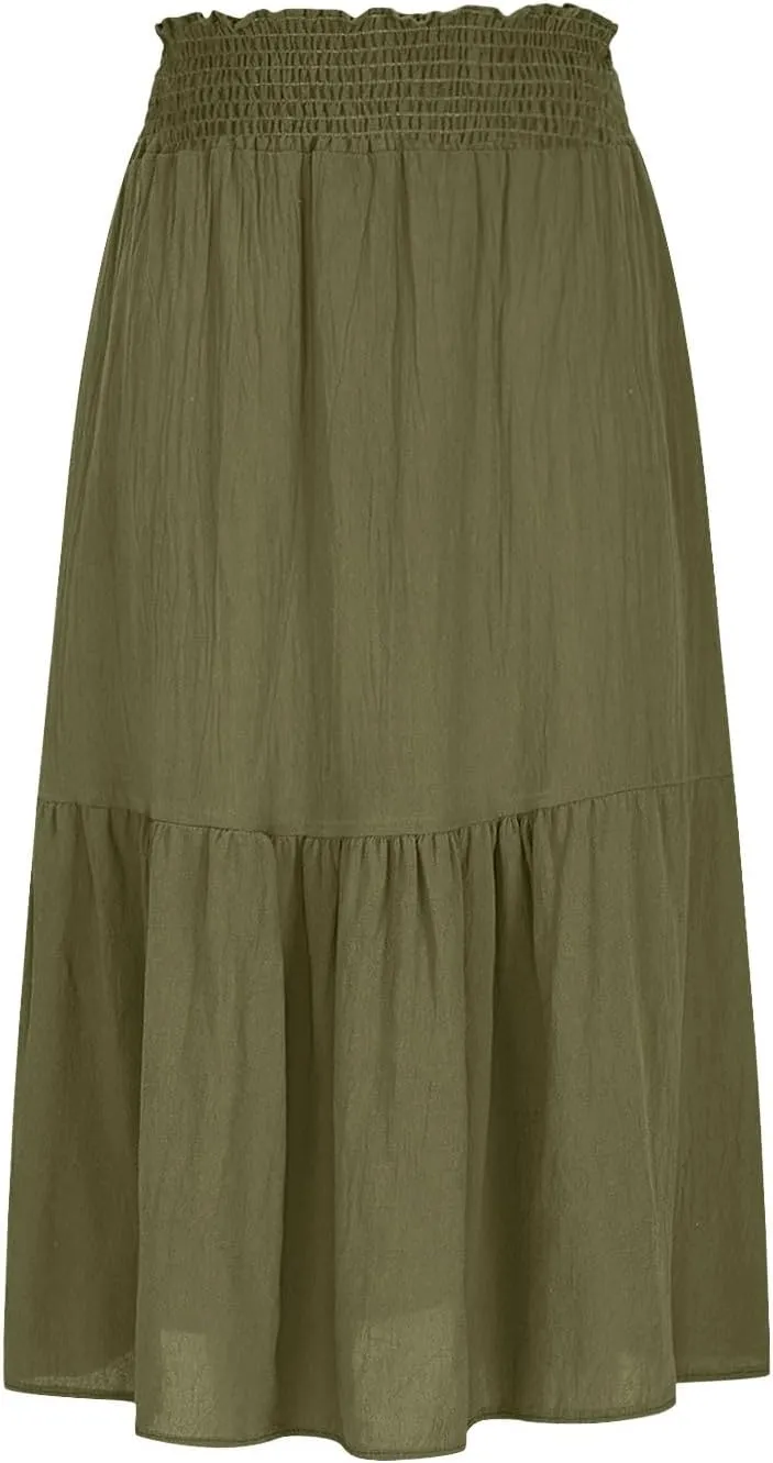 Women's Flowy Boho Skirts Trendy High Waist Beach Holiday Skirt 2025 Resort Wear Ruffle Swing Bohemian Half Dress