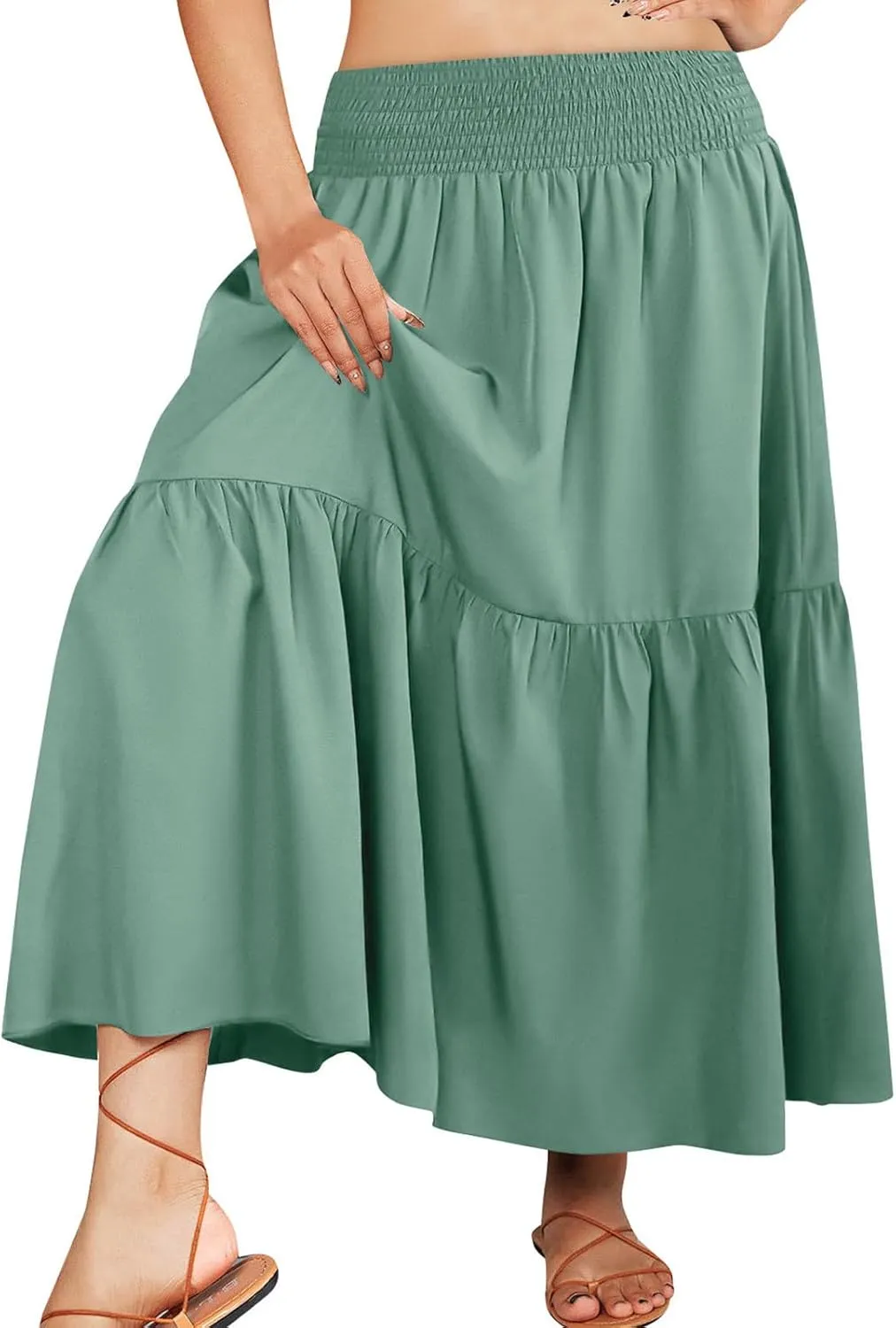 Women's Flowy Boho Skirts Trendy High Waist Beach Holiday Skirt 2025 Resort Wear Ruffle Swing Bohemian Half Dress