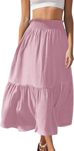 Women's Flowy Boho Skirts Trendy High Waist Beach Holiday Skirt 2025 Resort Wear Ruffle Swing Bohemian Half Dress