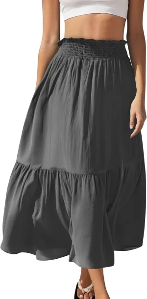 Women's Flowy Boho Skirts Trendy High Waist Beach Holiday Skirt 2025 Resort Wear Ruffle Swing Bohemian Half Dress