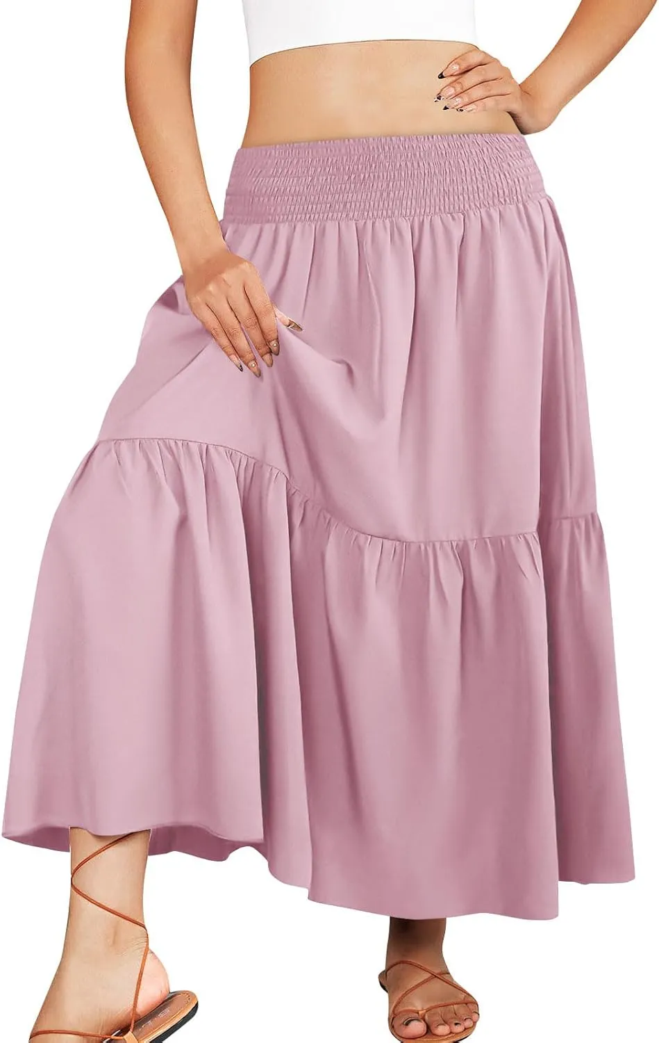 Women's Flowy Boho Skirts Trendy High Waist Beach Holiday Skirt 2025 Resort Wear Ruffle Swing Bohemian Half Dress