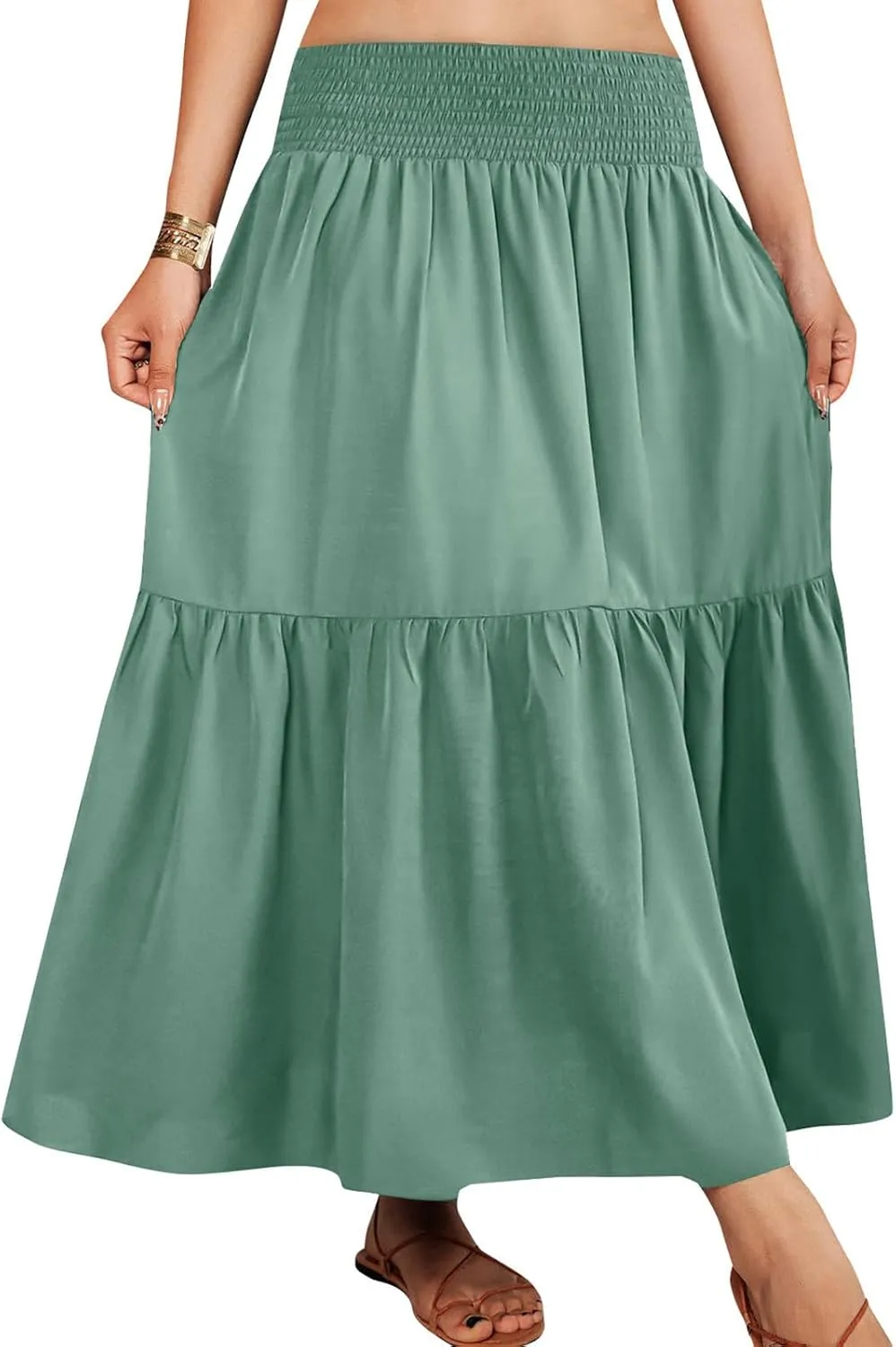 Women's Flowy Boho Skirts Trendy High Waist Beach Holiday Skirt 2025 Resort Wear Ruffle Swing Bohemian Half Dress