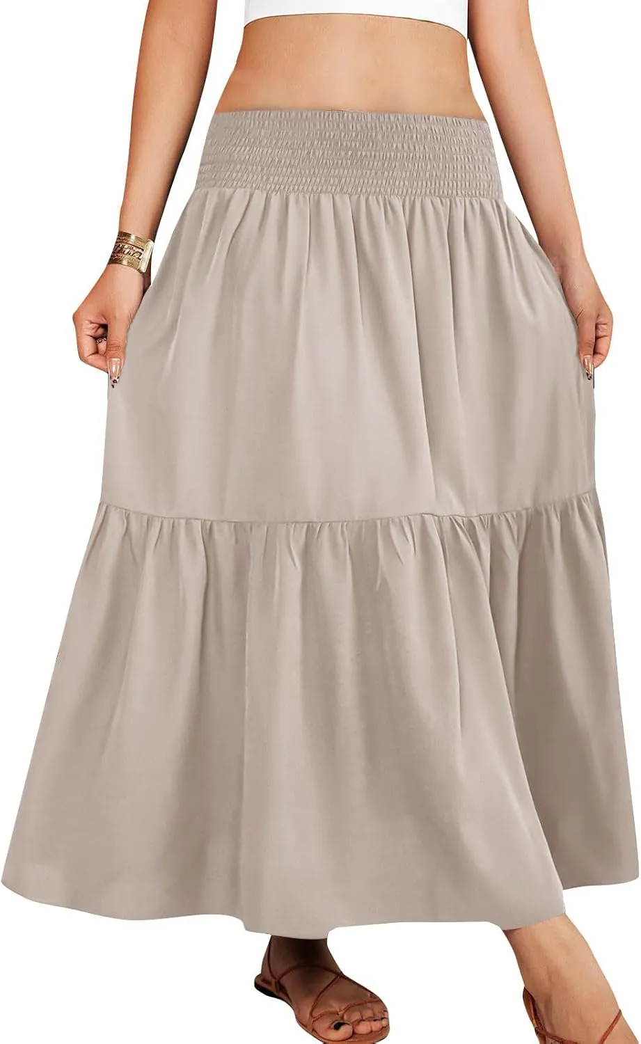 Women's Flowy Boho Skirts Trendy High Waist Beach Holiday Skirt 2025 Resort Wear Ruffle Swing Bohemian Half Dress
