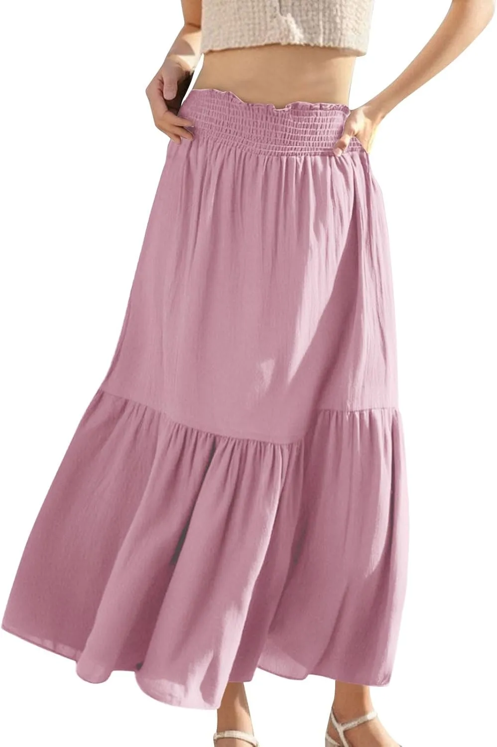 Women's Flowy Boho Skirts Trendy High Waist Beach Holiday Skirt 2025 Resort Wear Ruffle Swing Bohemian Half Dress