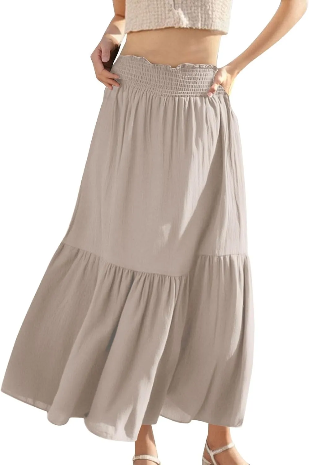 Women's Flowy Boho Skirts Trendy High Waist Beach Holiday Skirt 2025 Resort Wear Ruffle Swing Bohemian Half Dress