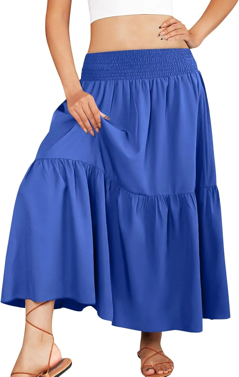 Women's Flowy Boho Skirts Trendy High Waist Beach Holiday Skirt 2025 Resort Wear Ruffle Swing Bohemian Half Dress
