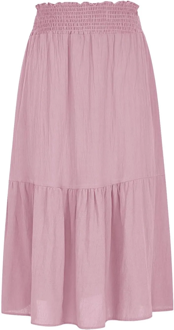Women's Flowy Boho Skirts Trendy High Waist Beach Holiday Skirt 2025 Resort Wear Ruffle Swing Bohemian Half Dress