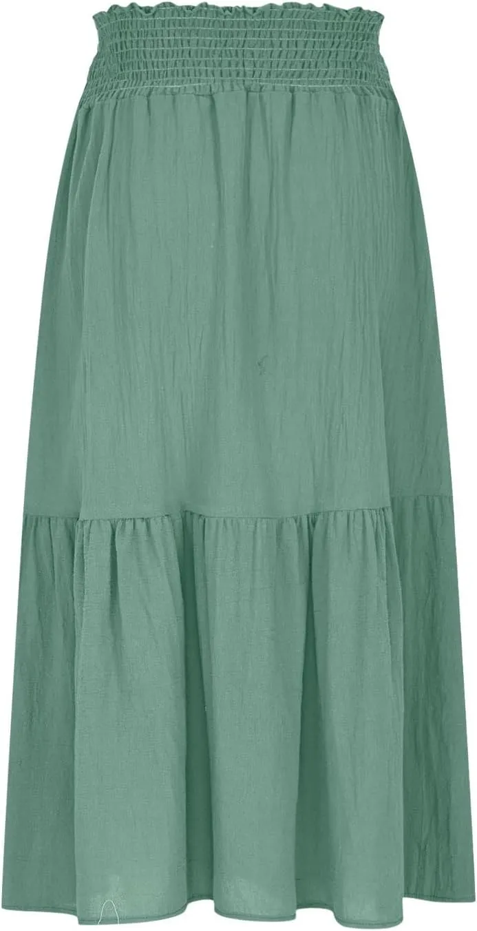 Women's Flowy Boho Skirts Trendy High Waist Beach Holiday Skirt 2025 Resort Wear Ruffle Swing Bohemian Half Dress
