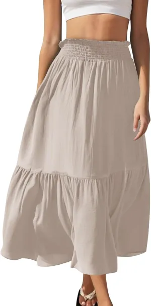 Women's Flowy Boho Skirts Trendy High Waist Beach Holiday Skirt 2025 Resort Wear Ruffle Swing Bohemian Half Dress