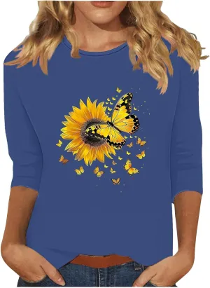 Womens Graphic Tees Sunflower Shirts Vintage Flower Graphic Tees Shirts Inspirational Tees Casual Going Out Shirt Tops