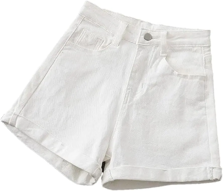 Women's High Waisted A-Line Denim Shorts Solid Color Casual Loose Simple Office Denim Shorts