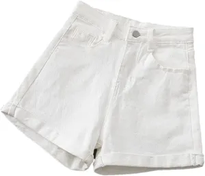 Women's High Waisted A-Line Denim Shorts Solid Color Casual Loose Simple Office Denim Shorts