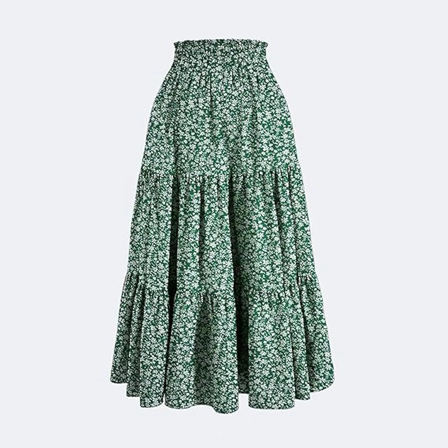 Womens High Waisted Elastic Skirt 2025 Trendy Casual Print Long Skirt Summer Flowy Swing Pleated A-Line Maxi Skirts