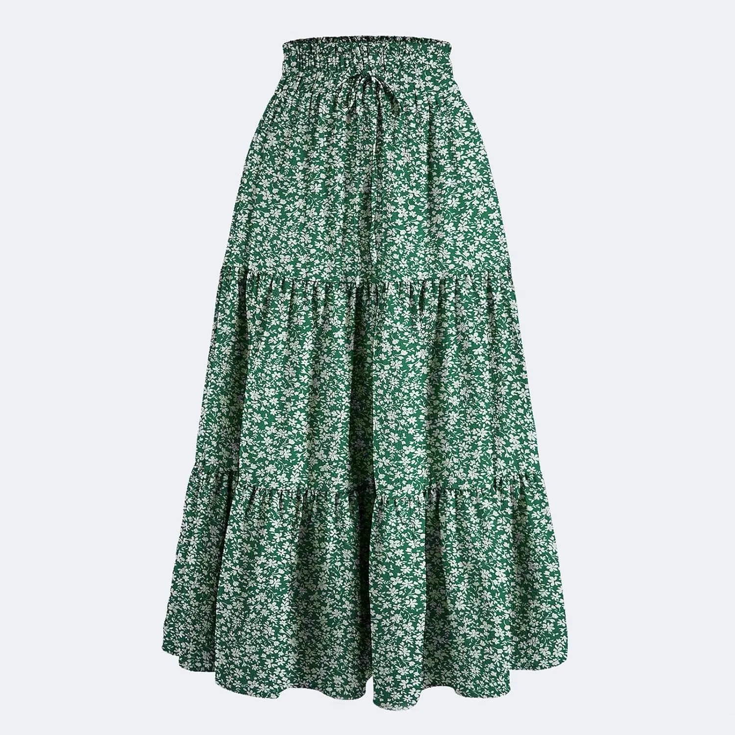Womens High Waisted Elastic Skirt 2025 Trendy Casual Print Long Skirt Summer Flowy Swing Pleated A-Line Maxi Skirts