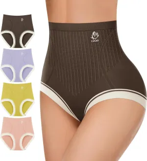 Women's High Waisted Underwear Tummy Control Ladies Panties Postpartum Briefs Breathable Full Coverage 4 Pack