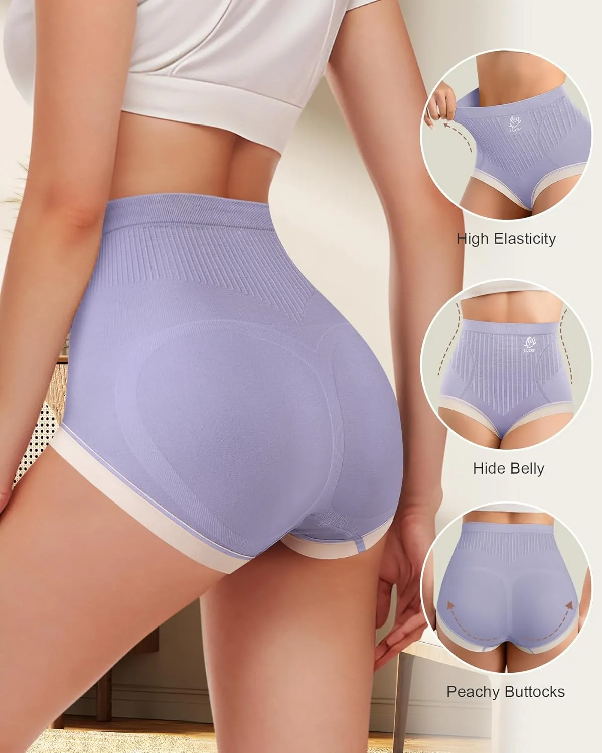 Women's High Waisted Underwear Tummy Control Ladies Panties Postpartum Briefs Breathable Full Coverage 4 Pack