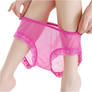 Women's Lace Panties Ice Silk Funny Underwear Briefs Low Waisted Sexy Soft Underpants Cute Bikini Panties Thongs