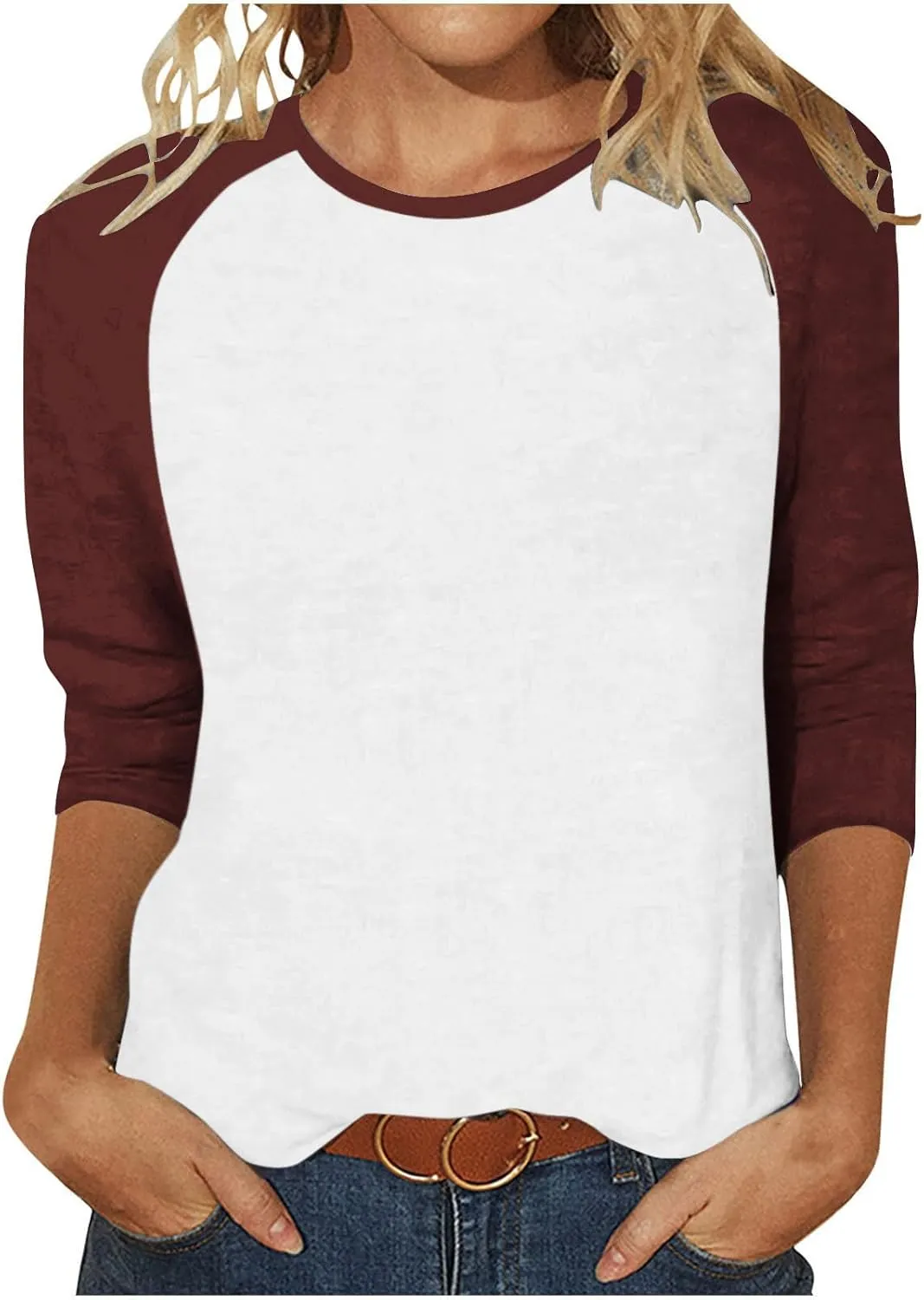 Womens Loose Fitting Tunic Summer 3/4 Sleeve Top Baseball Tshirts Shirts Color Block Cute Blouses Baseball Mom Tees