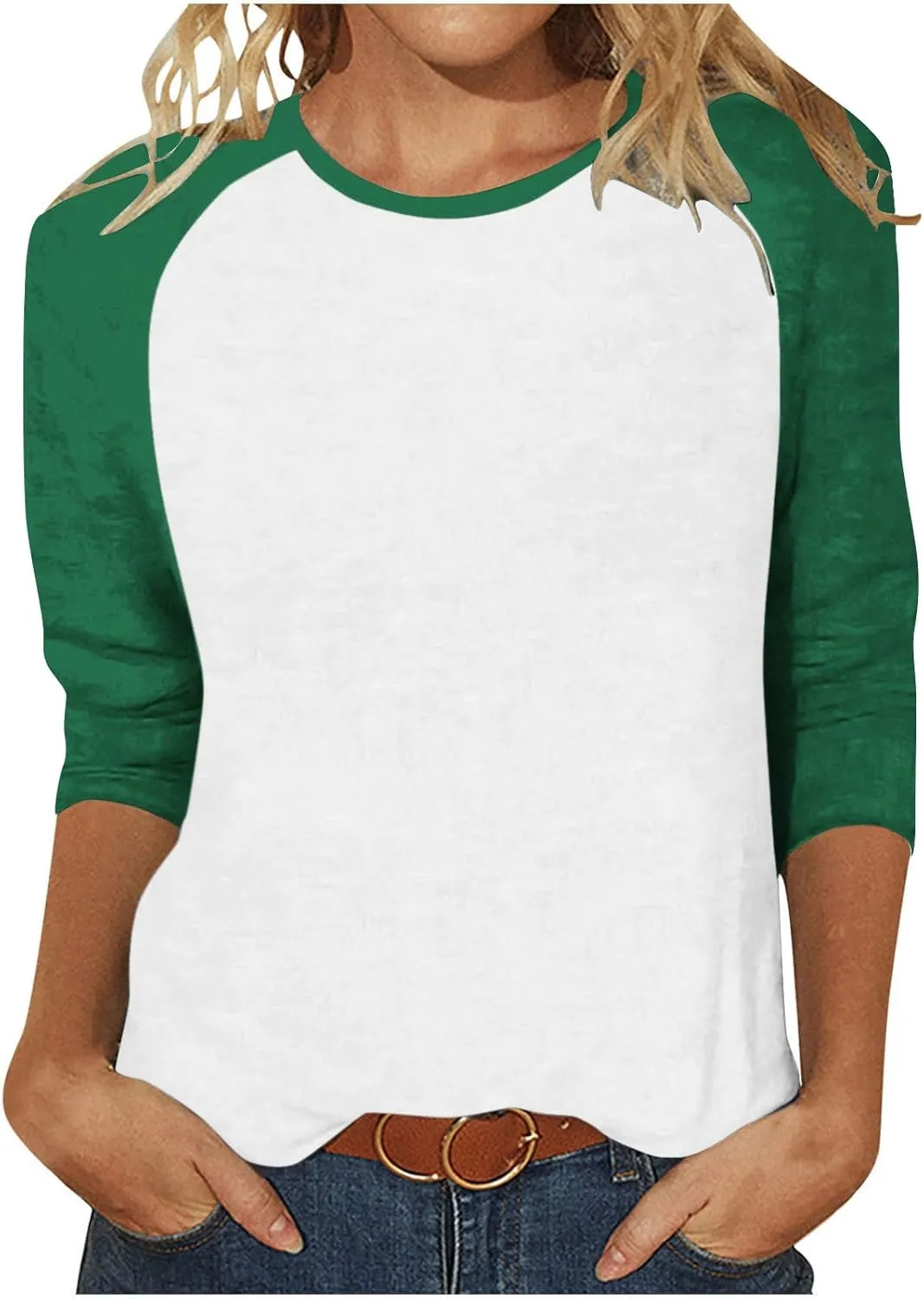 Womens Loose Fitting Tunic Summer 3/4 Sleeve Top Baseball Tshirts Shirts Color Block Cute Blouses Baseball Mom Tees