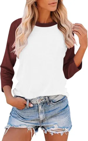 Womens Loose Fitting Tunic Summer 3/4 Sleeve Top Baseball Tshirts Shirts Color Block Cute Blouses Baseball Mom Tees