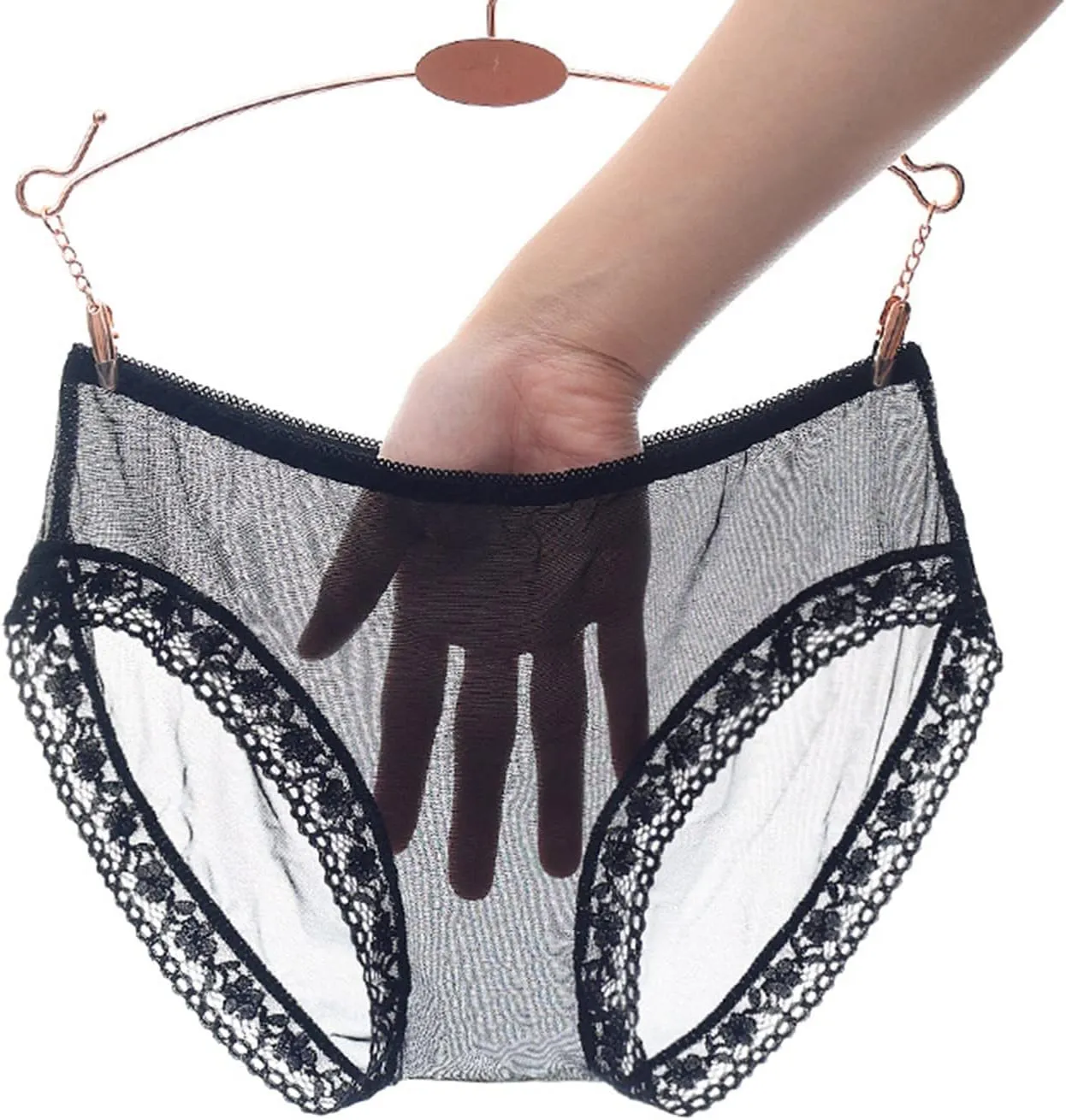 Women's Low Waist Lace Underwear Sexy Thongs Briefs Butt Lifting Panties Stretch Ice Silk Breathable Tangas Clear